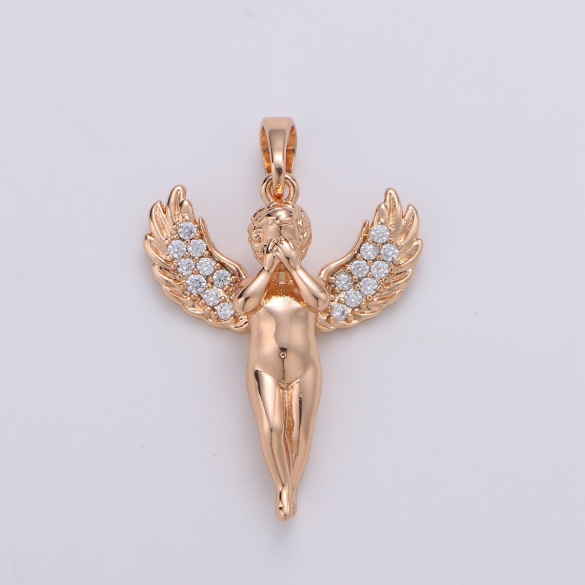 1pc 29x20mm Wholesale 18K Gold-plated Rose Gold Cherub Covering Face Pendant with Micro Pave CZ Rhinestones, Pendant for Necklace Bracelet Anklet Making J-180 - DLUXCA