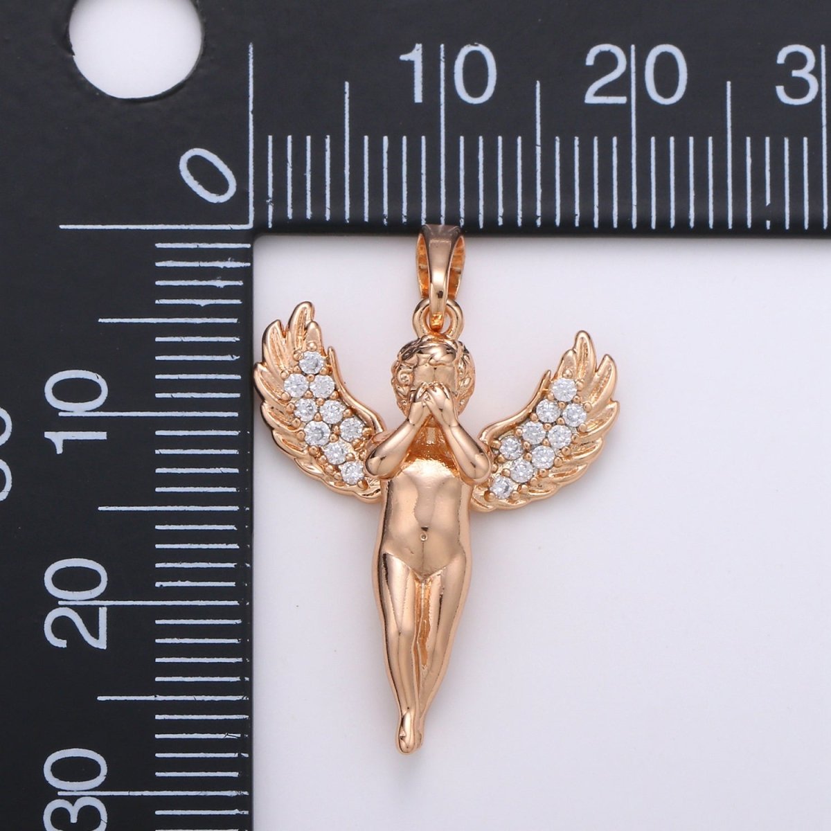 1pc 29x20mm Wholesale 18K Gold-plated Rose Gold Cherub Covering Face Pendant with Micro Pave CZ Rhinestones, Pendant for Necklace Bracelet Anklet Making J-180 - DLUXCA