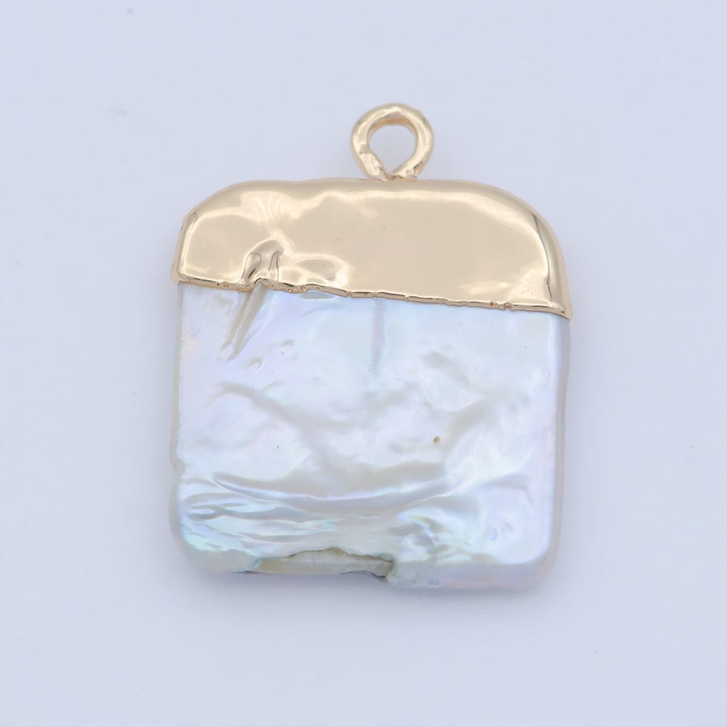 1pc Freeform Square Shape Baroque Pearl Charm with18k Light Gold Plated Edge for Necklace Anklet Bracelet Earring Charm Supplies 22mmx15mm P-1807 - DLUXCA