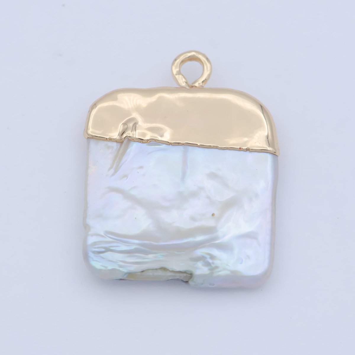 1pc Freeform Square Shape Baroque Pearl Charm with18k Light Gold Plated Edge for Necklace Anklet Bracelet Earring Charm Supplies 22mmx15mm P-1807 - DLUXCA