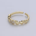 1pc Hearts 14K Gold Ring, Adjustable Gold Curb Ring, Simple CZ Love Ring, Tender Care Cubic Ring R514 - DLUXCA