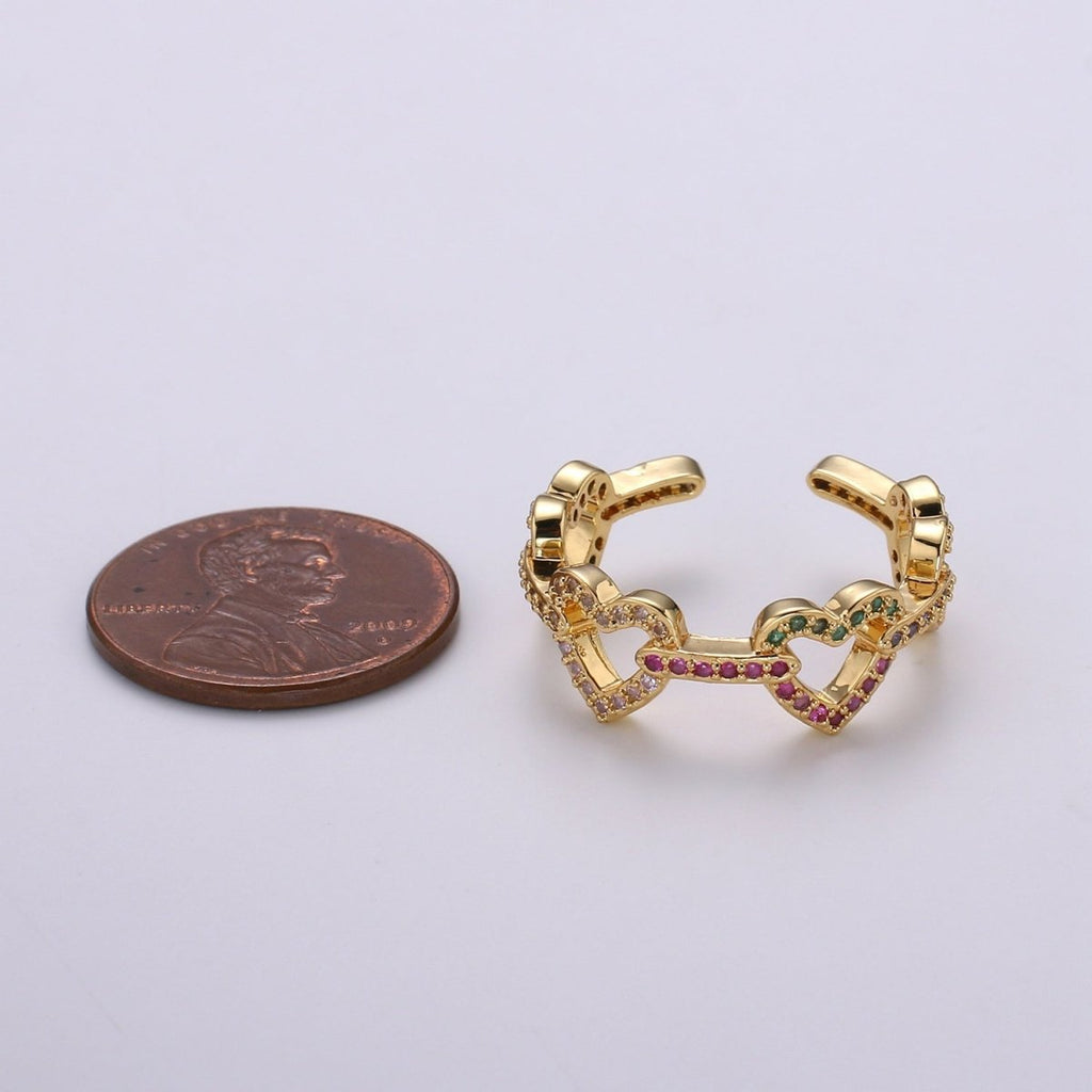 1pc Multi color CZ Love 24K Gold Ring, Heart Cubic Adjustable Gold Curb Ring, Simple Ring, Beautiful Cubic Zirconia Ring,R-463 - DLUXCA