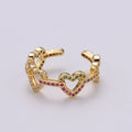 1pc Multi color CZ Love 24K Gold Ring, Heart Cubic Adjustable Gold Curb Ring, Simple Ring, Beautiful Cubic Zirconia Ring,R-463 - DLUXCA