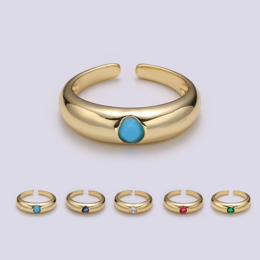 1pc Solitaire Blue, Clear, Red, Green & Teal CZ 24K Gold Ring, Cubic Adjustable Gold Band Ring, Simple Ring, Cubic Zirconia R450