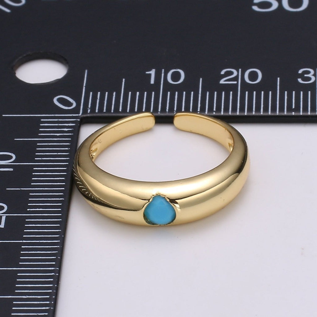 1pc Solitaire Blue, Clear, Red, Green & Teal CZ 24K Gold Ring, Cubic Adjustable Gold Band Ring, Simple Ring, Cubic Zirconia R450