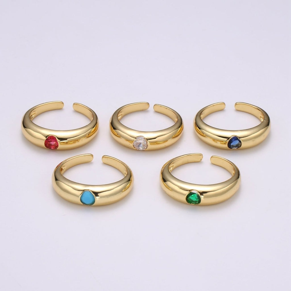 1pc Solitaire Blue, Clear, Red, Green & Teal CZ 24K Gold Ring, Cubic Adjustable Gold Band Ring, Simple Ring, Cubic Zirconia R450