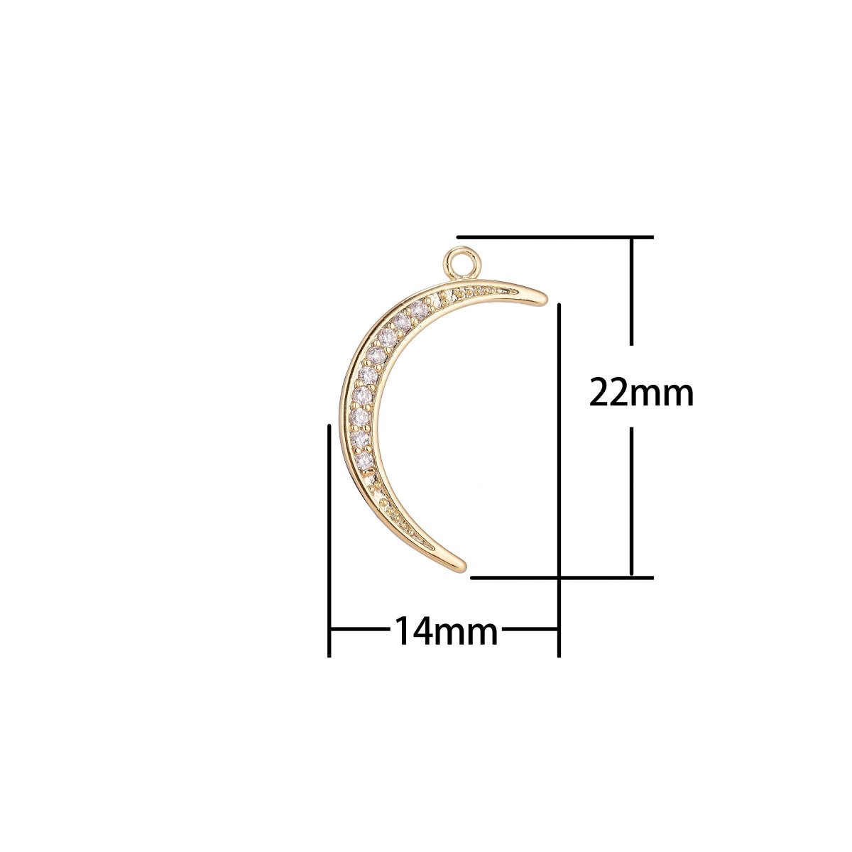 1pc Thin Gold plated Crescent Moon Celestial, Lunar, Tusk Cubic Zircon Layered Necklace Pendant Charm Bead Findings for Jewelry Making C-096 - DLUXCA