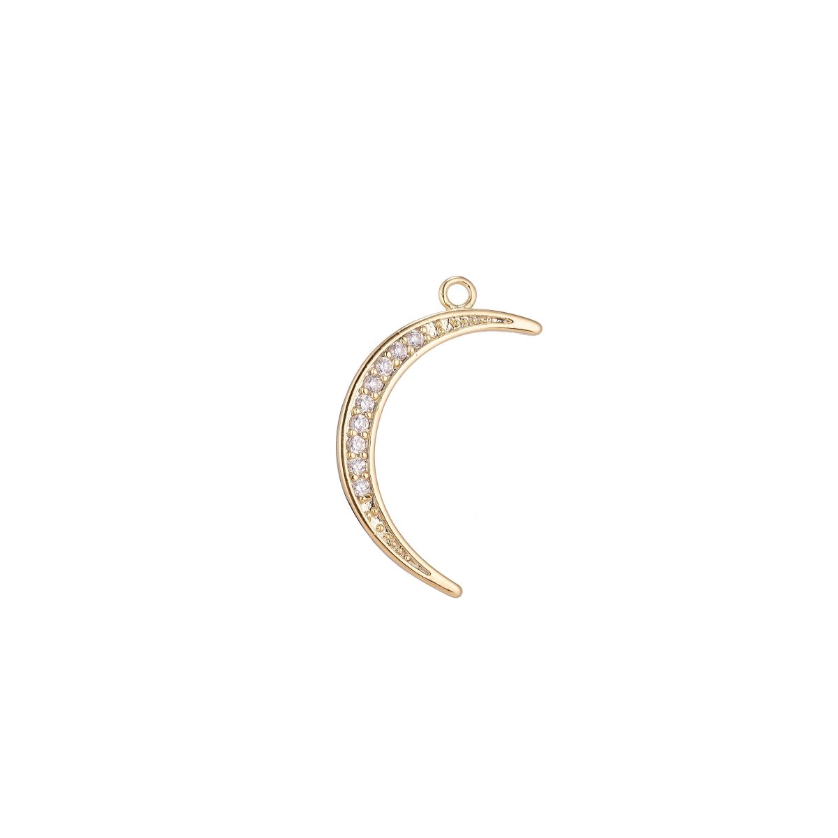 1pc Thin Gold plated Crescent Moon Celestial, Lunar, Tusk Cubic Zircon Layered Necklace Pendant Charm Bead Findings for Jewelry Making C-096 - DLUXCA