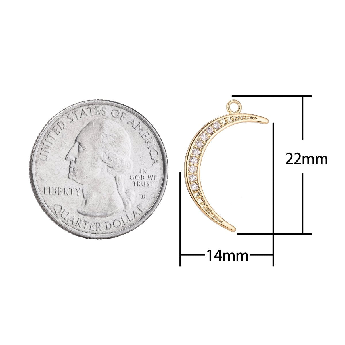 1pc Thin Gold plated Crescent Moon Celestial, Lunar, Tusk Cubic Zircon Layered Necklace Pendant Charm Bead Findings for Jewelry Making C-096 - DLUXCA