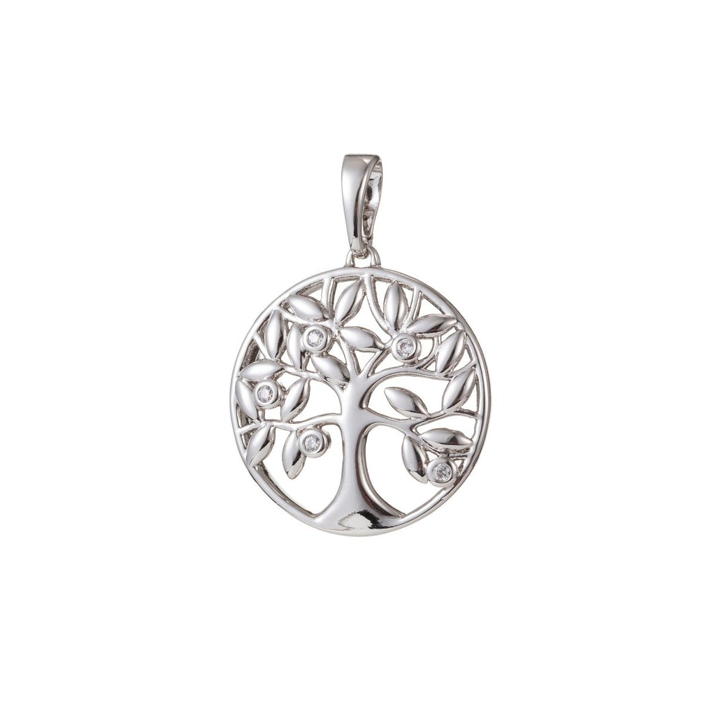 1pc White Gold plated Micro Pave CZ Tree of Life Pendant Charm, Micro Pave CZ Pendant Charm, White Gold plated Pendant, For DIY Jewelry - DLUXCA
