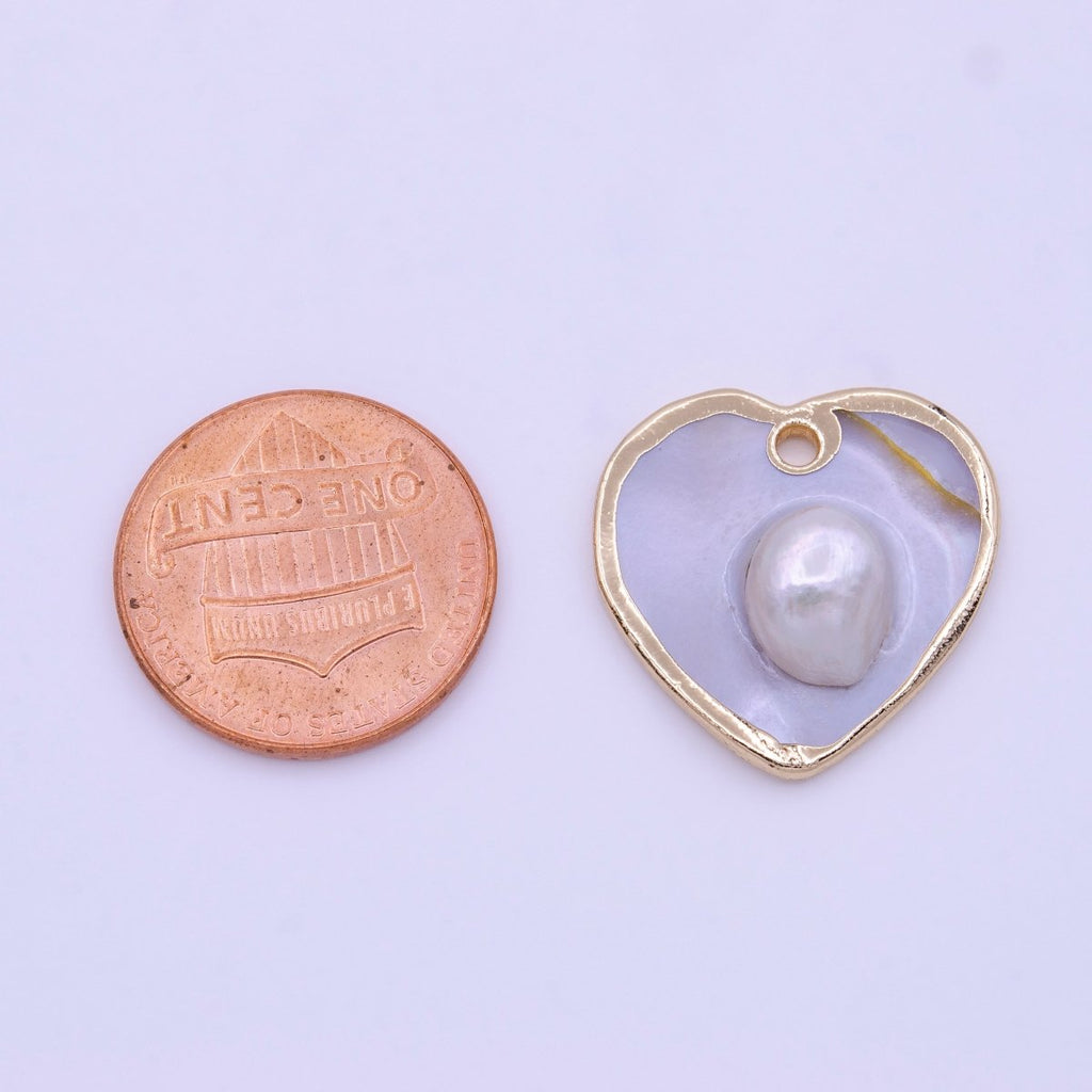 1pc Wholesale Natural Mother of Pearl Charm Abstract Heart Shape Aprox 20mm, Gold / Silver Frame Charm P-1835 P-1836