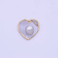 1pc Wholesale Natural Mother of Pearl Charm Abstract Heart Shape Aprox 20mm, Gold / Silver Frame Charm P-1835 P-1836