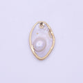 1pc Wholesale Natural Mother of Pearl Charm Abstract Oval Shape Aprox 27.1x17.3mm, Gold Frame Charm P-1843 - DLUXCA
