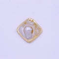 1pc Wholesale Natural Mother of Pearl Charm Abstract Rhombus Shape Aprox 23.7mm, Gold / Silver Frame Charm P-1841 P-1842