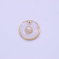 1pc Wholesale Natural Mother of Pearl Charm, Random Round Shape Approx 19.5mm, Gold / Silver Frame Charm P-1837 P-1838