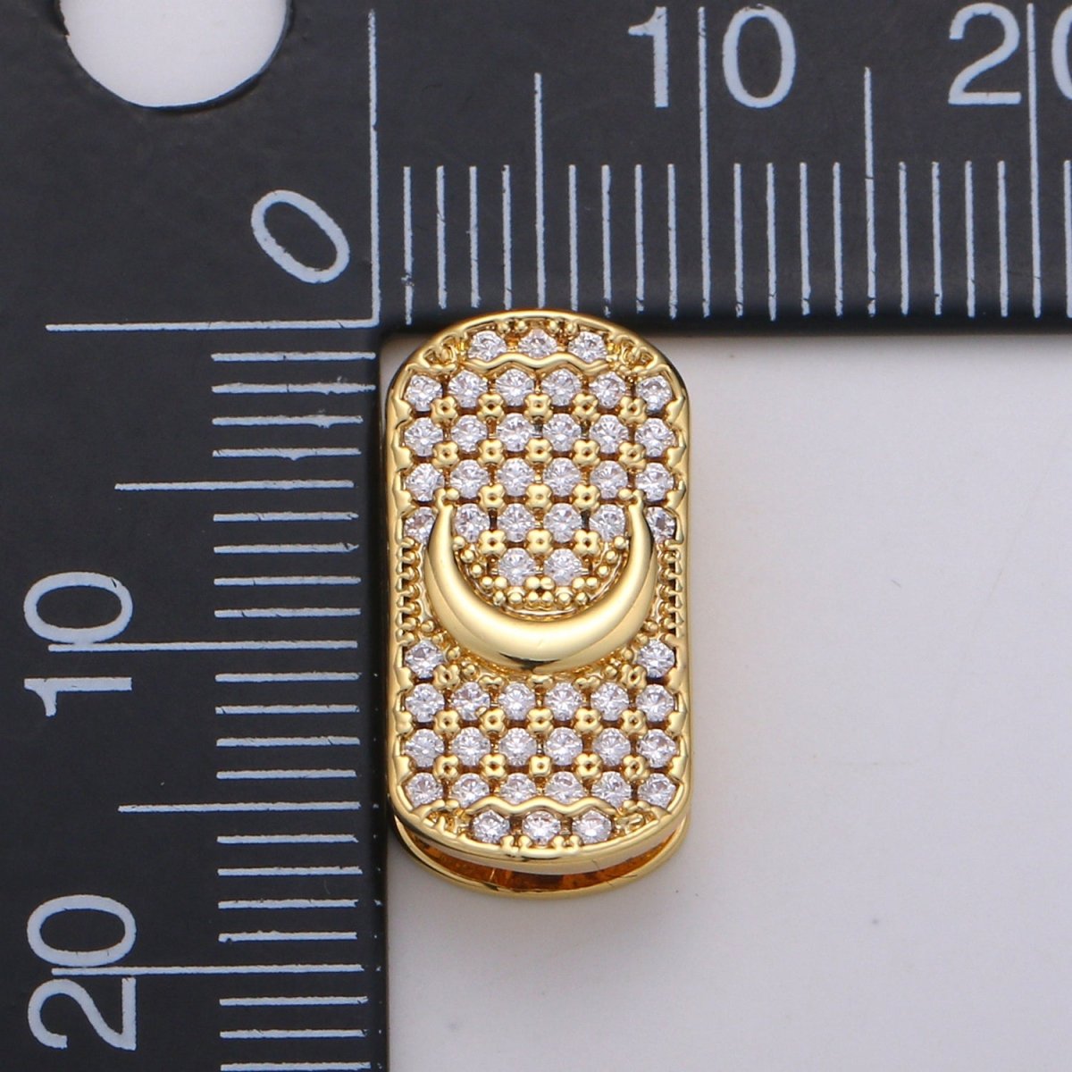 1x 14k Gold plated Moon Spacer Bead for Bracelet Connector Cubic Zirconia Beads Flat Rectangle Shape Micro pave Spacer Beads - DLUXCA