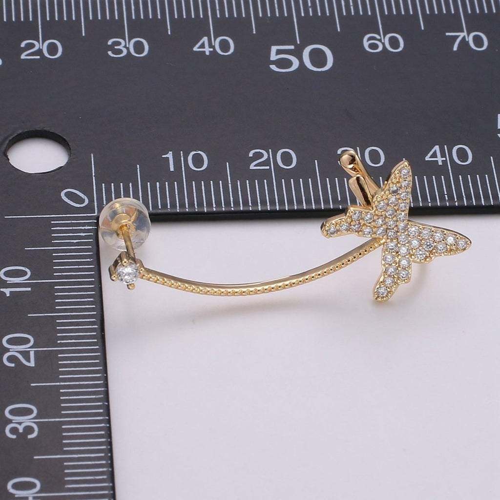 1x Butterfly climber earrings, Gold stud earrings, ear climber, ear cuffs, adorable design, Cz Earring delicate earrings, everyday, gifts AI-139 - DLUXCA