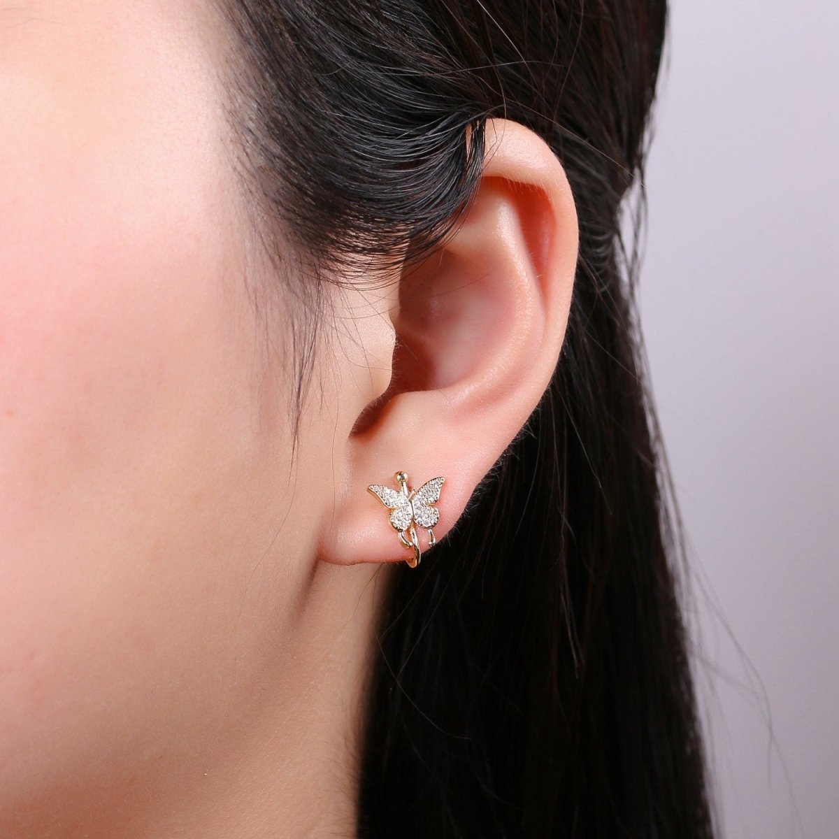 1x Butterfly Ear Cuff Ear Wraps - Butterfly Jewelry - Fake Pierced Earrings - Fake Piercing - Gifts For Teens -Teenage Girl Gift Idea, AI-117 - DLUXCA