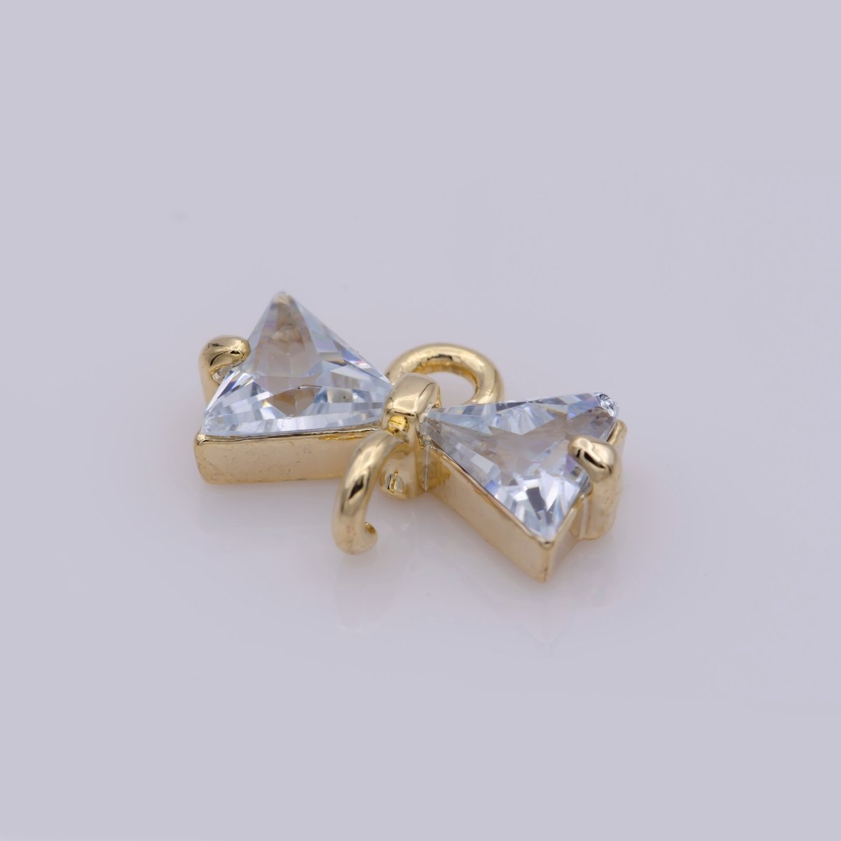 1x Cubic Bow Zirconia 14k Gold plated Charm Connector, Bow Pendant, Cz Bow Charms with Open Link for Necklace Earring Component - DLUXCA