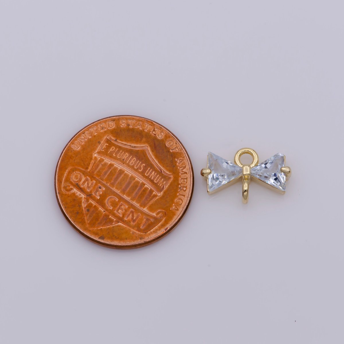 1x Cubic Bow Zirconia 14k Gold plated Charm Connector, Bow Pendant, Cz Bow Charms with Open Link for Necklace Earring Component - DLUXCA