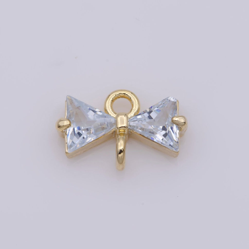 1x Cubic Bow Zirconia 14k Gold plated Charm Connector, Bow Pendant, Cz Bow Charms with Open Link for Necklace Earring Component - DLUXCA