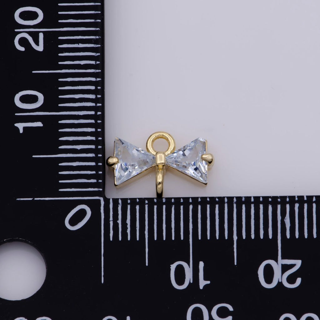 1x Cubic Bow Zirconia 14k Gold plated Charm Connector, Bow Pendant, Cz Bow Charms with Open Link for Necklace Earring Component - DLUXCA