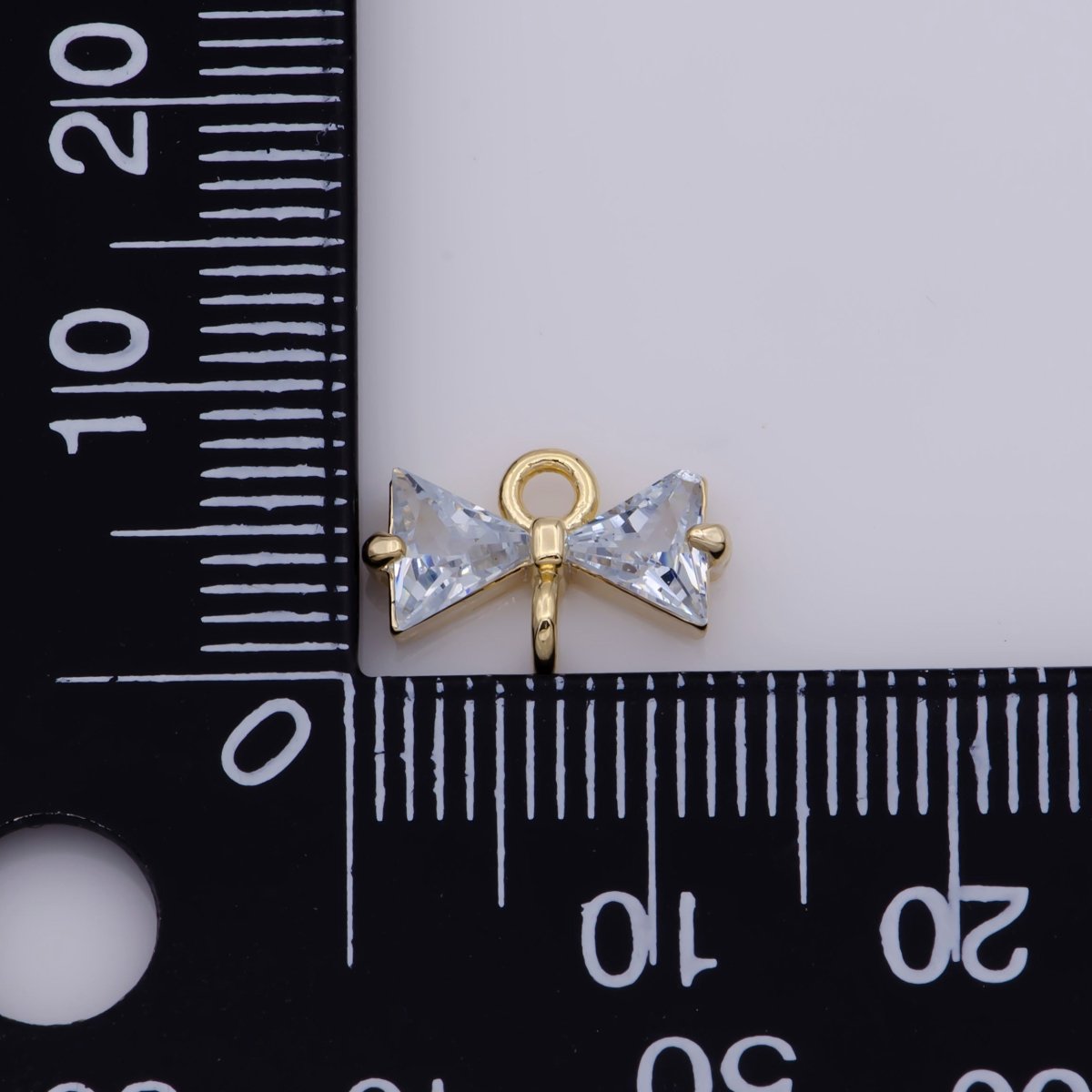 1x Cubic Bow Zirconia 14k Gold plated Charm Connector, Bow Pendant, Cz Bow Charms with Open Link for Necklace Earring Component - DLUXCA