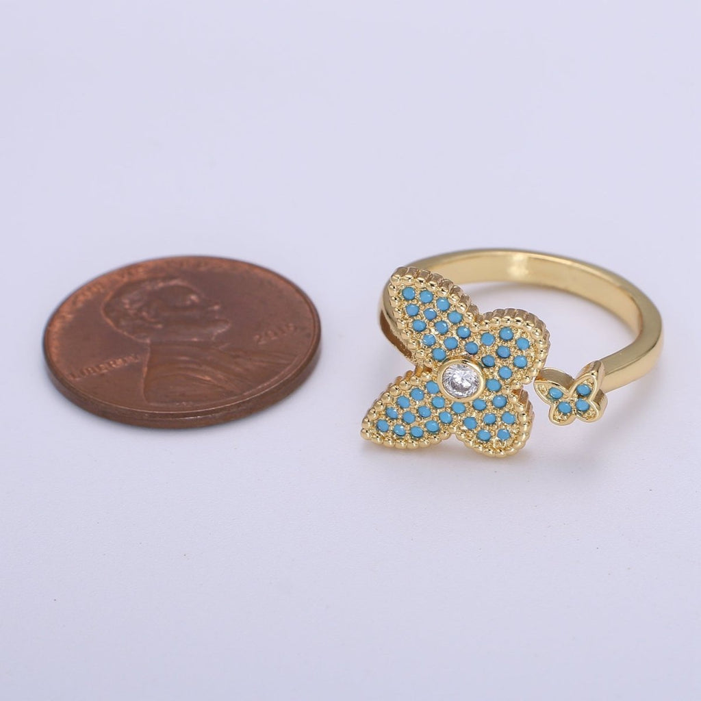 1x Dainty Butterfly Ring, Adjustable Gold Ring, Cz Mariposa Ring, Animal Lover Ring for Minimalist jewelry Everyday Wear O-273 ~ O-276