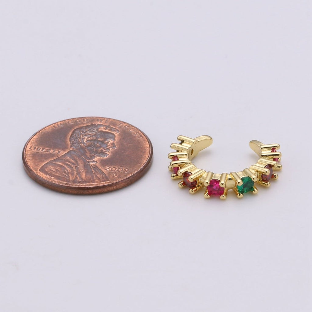 1x Dainty Gold ear cuff, Cubic ear cuff, Rainbow CZ gold ear cuff, Colorful ear cuff Non pierced ear cuff, Conch ear cuff, gold wrap earring | AI-105 - DLUXCA
