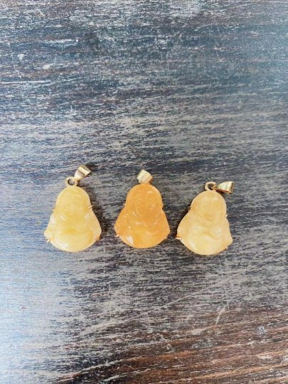1x Dainty Yellow Laughing Buddha, Gemstone Buddhism Deity Religious Bracelet Charm Bead Finding Pendant For Jewelry Making O-214 - DLUXCA