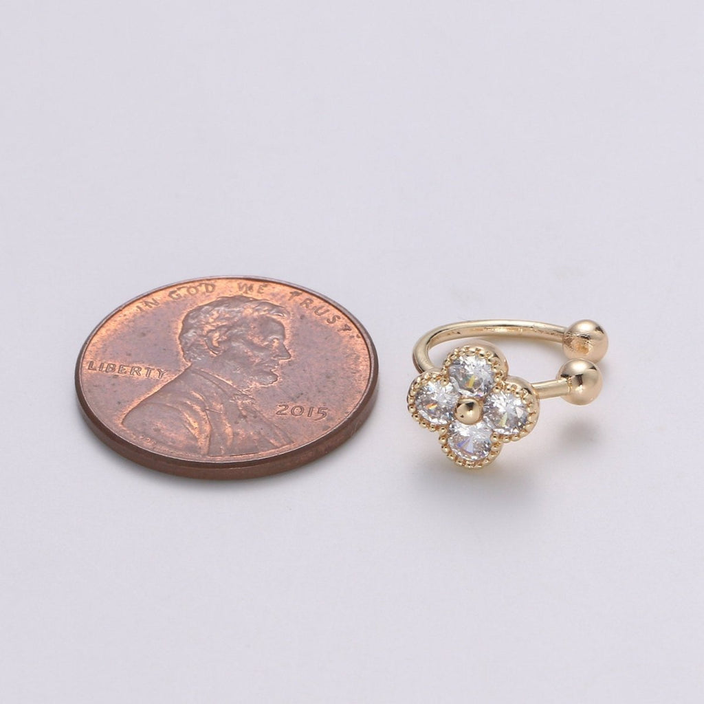 1x Gold Ear Cuff, Flower cuff, Micro Pavé Cubic zirconia, gold cuff, cz diamonds, no piercing cartilage earrings, Christmas gift for her AI-135 - DLUXCA