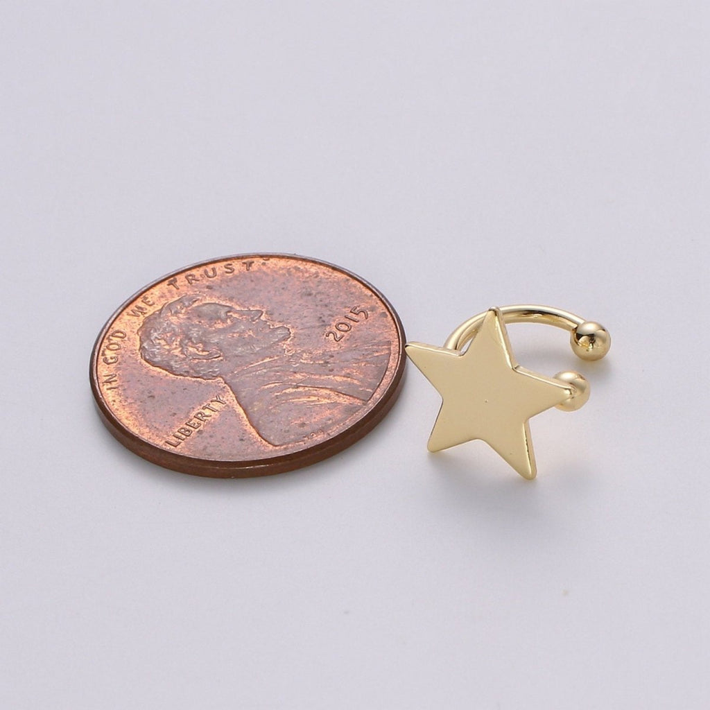 1x Gold Ear cuff, No piercing ear cuff, Fake piercing, Ear cuff, Helix no piercing hoop, Star ear cuff, Love earring, ear cuff, AI-138 - DLUXCA