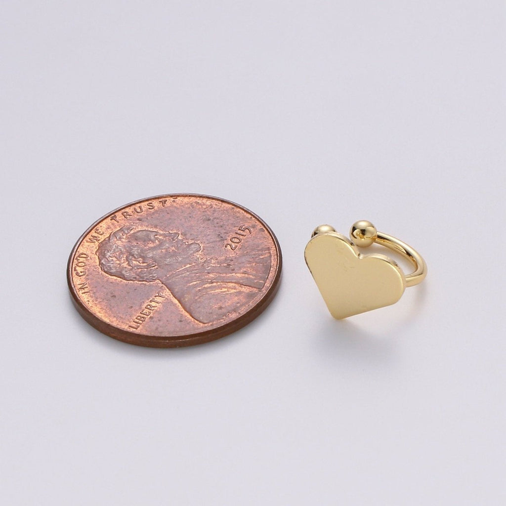 1x Left Gold Ear cuff, No piercing ear cuff, Fake piercing, Ear cuff, Helix no piercing hoop, heart ear cuff, Love earring, ear cuff, AI-137 - DLUXCA