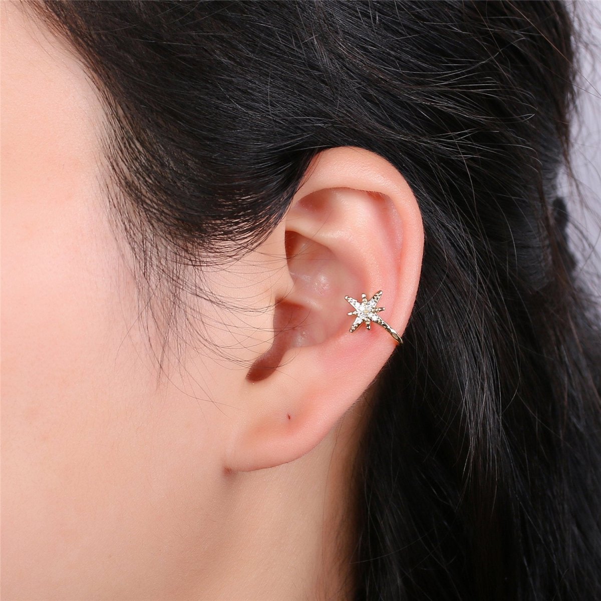1x Star Gold plated Earring Simple Ear Cuff, delicate ear cuff, ear cuff no piercing, gold ear cuff, ear cuff, gold ear cuff AI-132 - DLUXCA