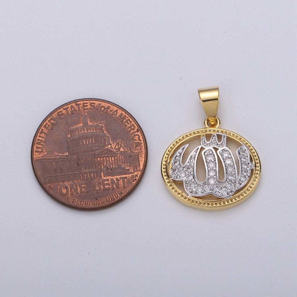 2 Tone Color Pendant in 24k Gold plated Jewelry Allah Pendant Micro Pave CZ Pendant Necklace for Religious Jewelry I-915 - DLUXCA