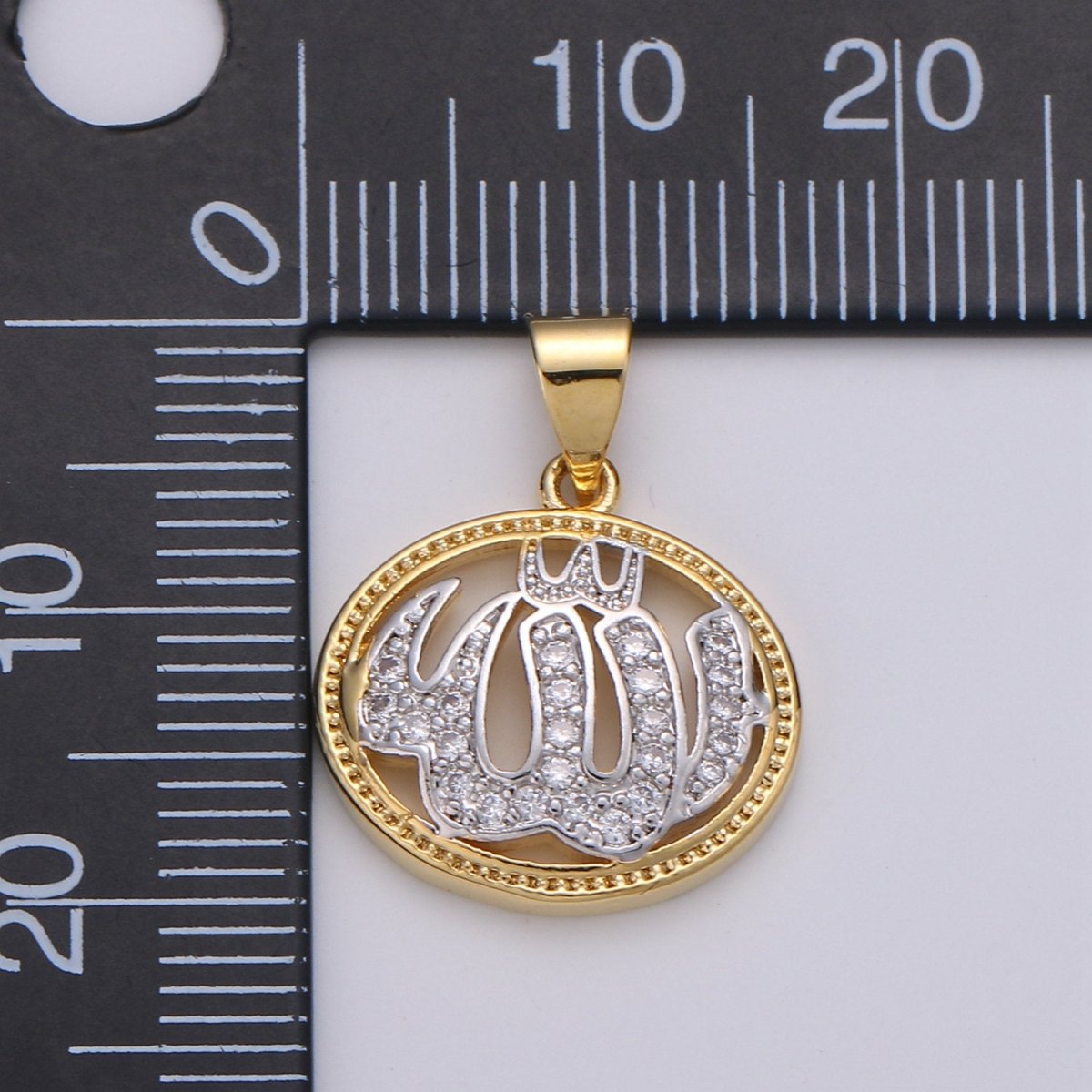 2 Tone Color Pendant in 24k Gold plated Jewelry Allah Pendant Micro Pave CZ Pendant Necklace for Religious Jewelry I-915 - DLUXCA