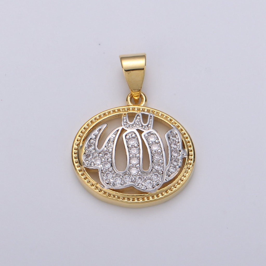 2 Tone Color Pendant in 24k Gold plated Jewelry Allah Pendant Micro Pave CZ Pendant Necklace for Religious Jewelry I-915 - DLUXCA
