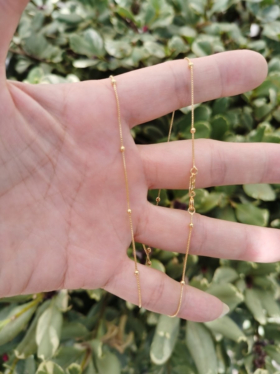 20 Inch Satellite Chain Gold Dainty Necklace Ready to Wear for Jewelry Making w/ Clasp Ball Beaded Chain - DLUXCA