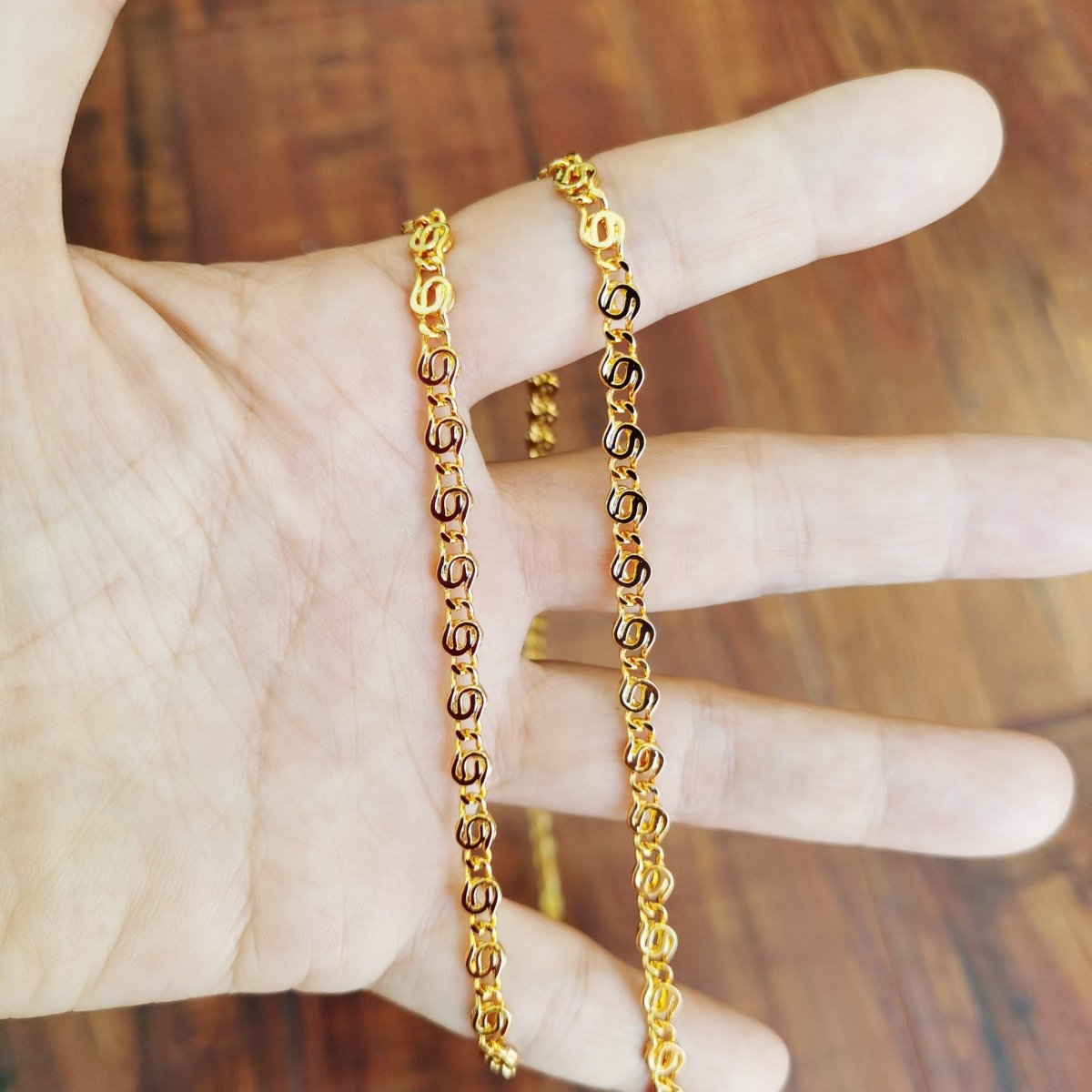 20" inches Yellow Gold plated Designed Scroll Chain, 5mm Width, 24K Gold plated Designed Chain Finding, Designed Necklace w/ Lobster Clasps | CN-755 Clearance Pricing - DLUXCA