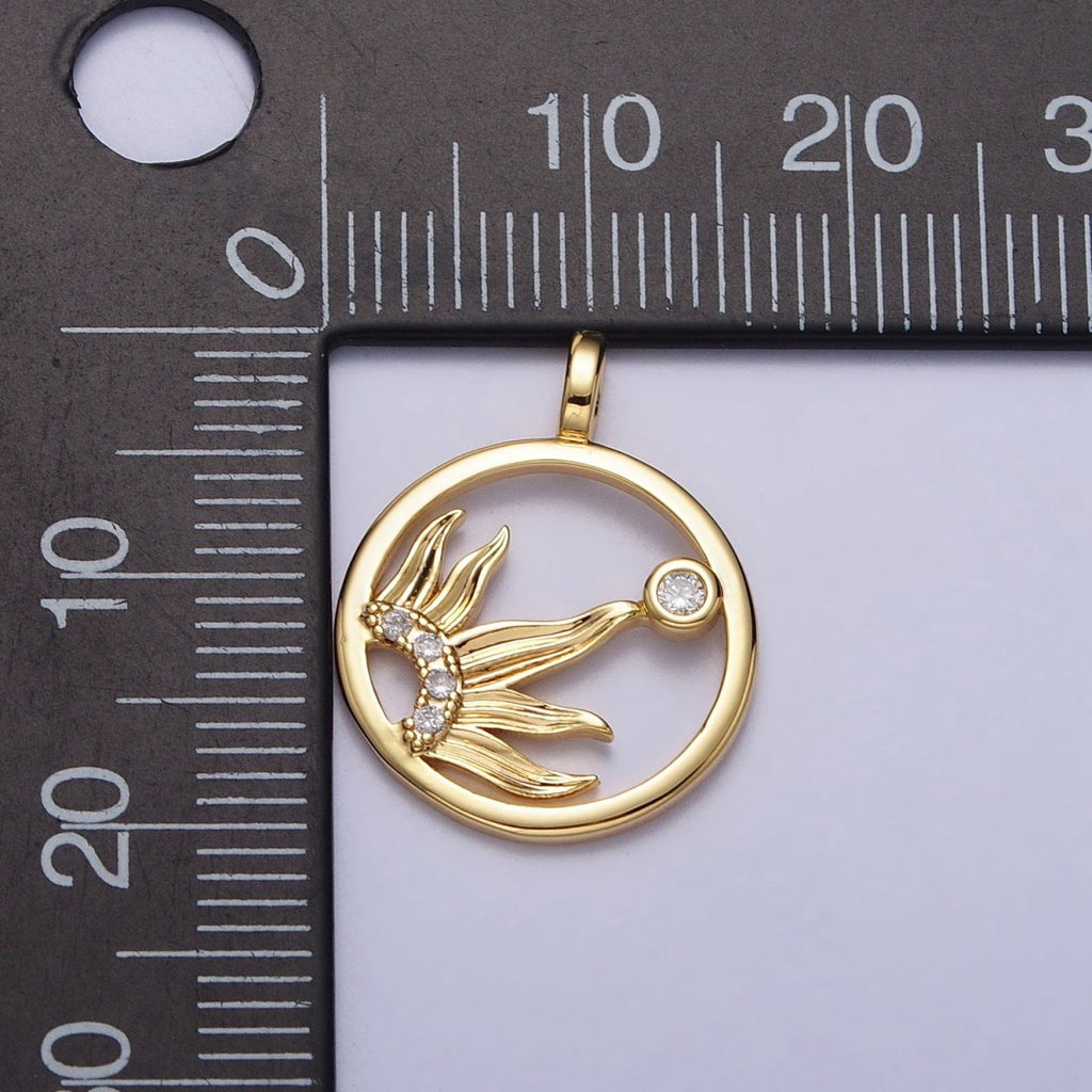 20mm Clear Micro Paved CZ Celestial Sun Open Round Charm in Gold & Silver | AC117