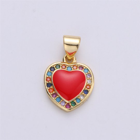 20mm Tiny Enamel Heart Charms Little Colorful Hearts on Gold plated Red Pink White Teal First Love Earing Bracelet Necklace Jewelry Supplies I-176 - DLUXCA
