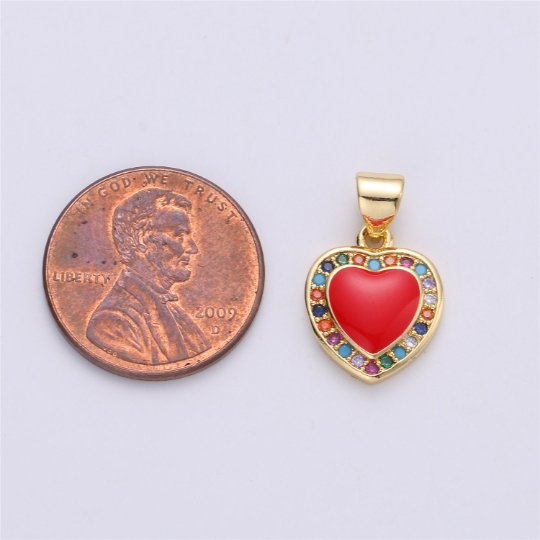 20mm Tiny Enamel Heart Charms Little Colorful Hearts on Gold plated Red Pink White Teal First Love Earing Bracelet Necklace Jewelry Supplies I-176 - DLUXCA