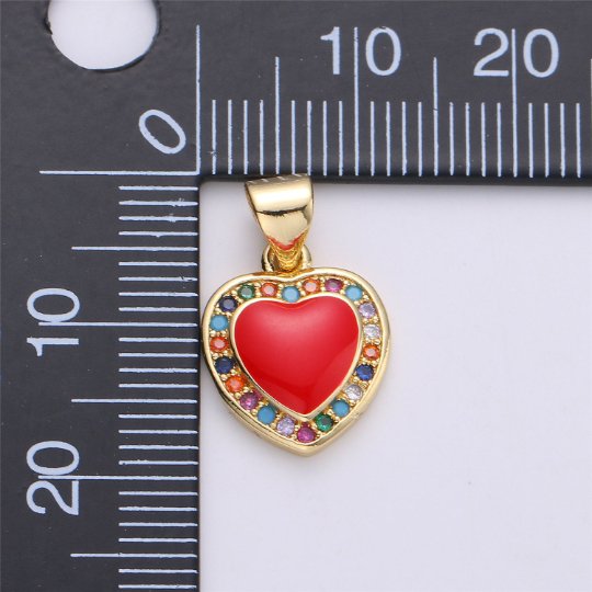 20mm Tiny Enamel Heart Charms Little Colorful Hearts on Gold plated Red Pink White Teal First Love Earing Bracelet Necklace Jewelry Supplies I-176 - DLUXCA