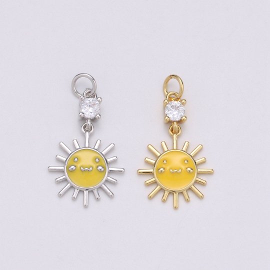 14K Gold plated Smiley Face CZ Celestial Sun Charm in Gold & Silver | C511