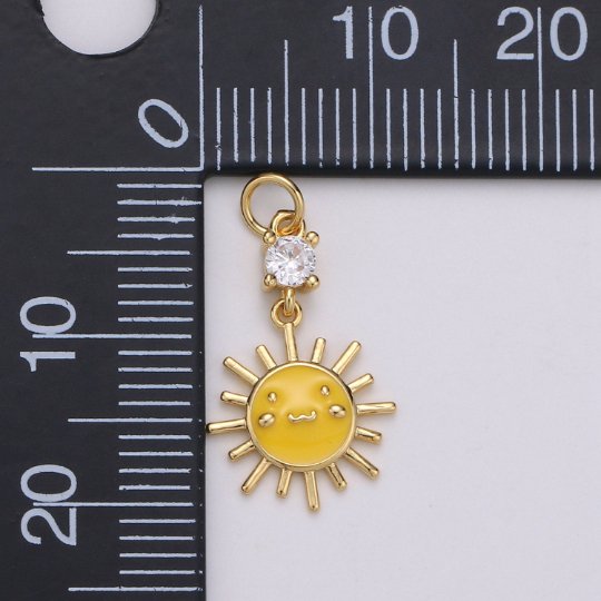 14K Gold plated Smiley Face CZ Celestial Sun Charm in Gold & Silver | C511