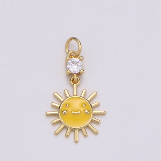 14K Gold plated Smiley Face CZ Celestial Sun Charm in Gold & Silver | C511