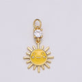 14K Gold plated Smiley Face CZ Celestial Sun Charm in Gold & Silver | C511