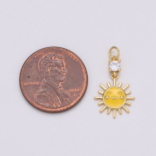 14K Gold plated Smiley Face CZ Celestial Sun Charm in Gold & Silver | C511