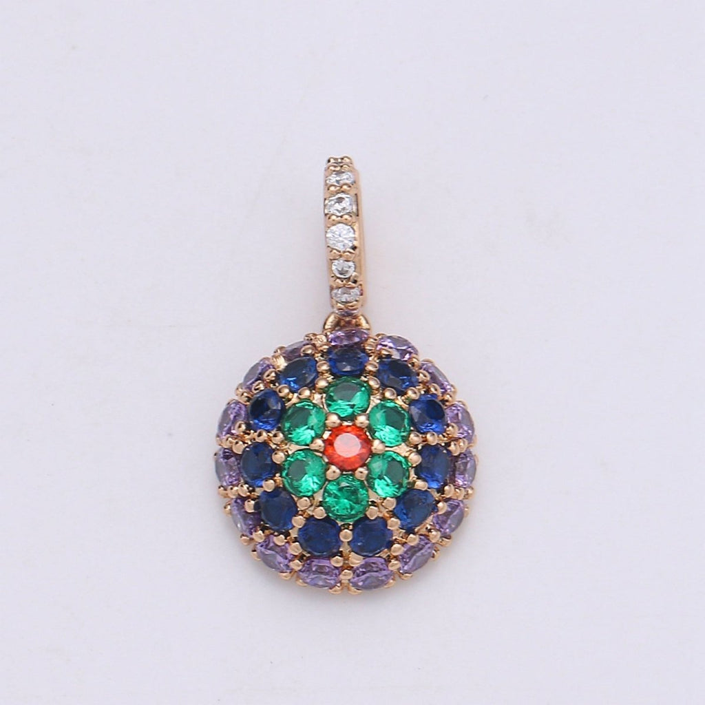 20x11mm Wholesale 18K Gold-plated Round Pendant with Multicolored Rhinestones, Pendant for Necklace Bracelet Anklet Making J-170 - DLUXCA
