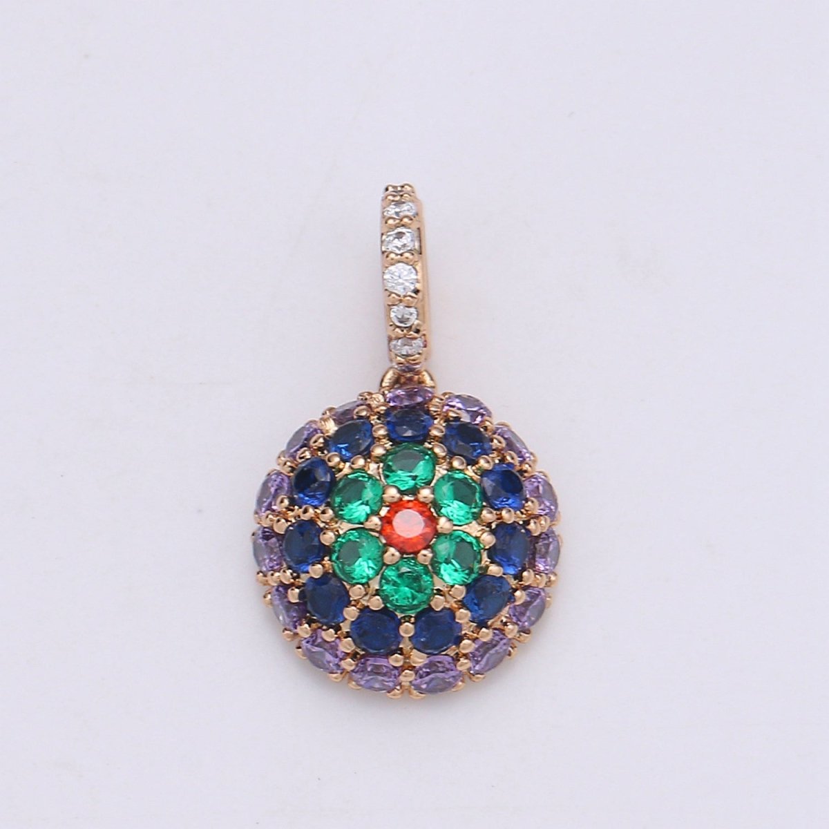 20x11mm Wholesale 18K Gold-plated Round Pendant with Multicolored Rhinestones, Pendant for Necklace Bracelet Anklet Making J-170 - DLUXCA